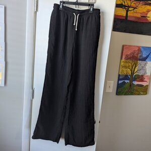 DONNI. Cotton Black Bubble Crinkle Drawstring Pants Size Medium